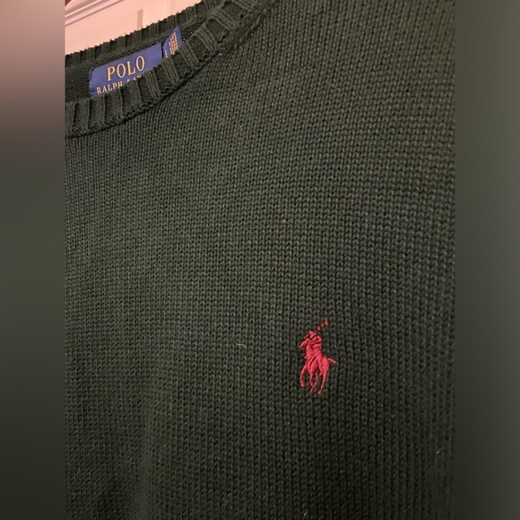 Polo by Ralph Lauren Men's Sweater Dark Green Crewneck Red Pony Logo Sz L Large - Picture 5 of 5
